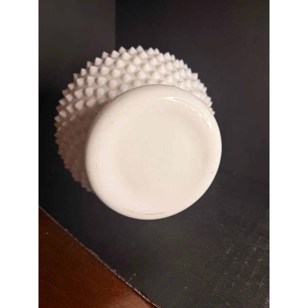 Fenton Milk Glass Hobnail Vase Double Crimped Ruffled Rim Vintage White 9.5 inch